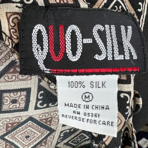 VTG Quo-Silk Brown Brown Diamond Geometric Short Sleeve Blouse Top Vintage M - Picture 6 of 7